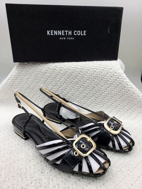 Kenneth Cole Black and White Slingback Low Heel Sandals